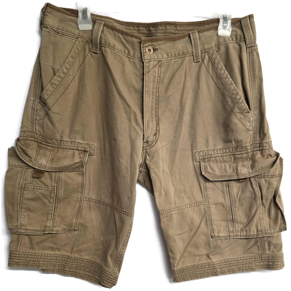 Levis Mens Khaki Tan Cotton Twill Cargo Shorts White Tab Size 36